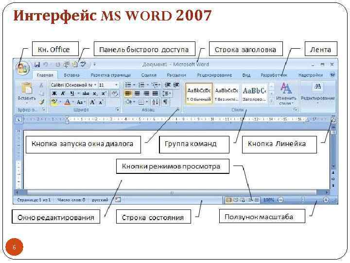 Интерфейс MS WORD 2007 6 