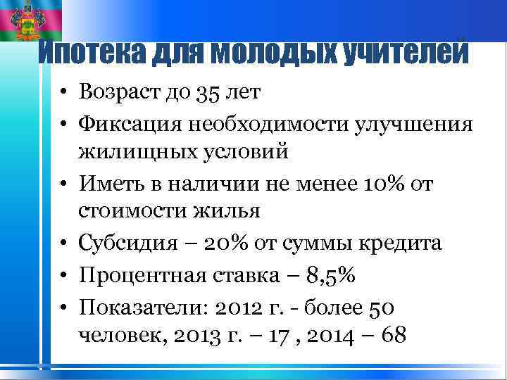 Ипотека для молодых учителей • Возраст до 35 лет • Фиксация необходимости улучшения жилищных