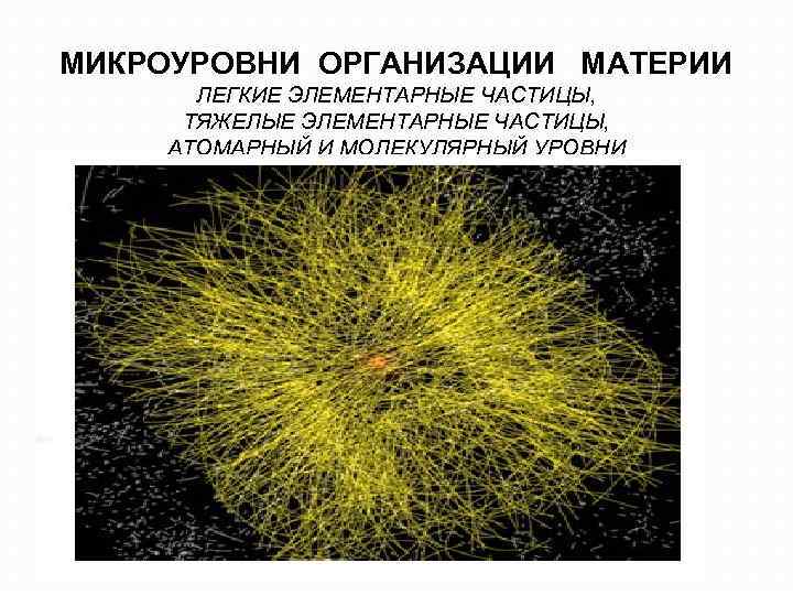 МИКРОУРОВНИ ОРГАНИЗАЦИИ МАТЕРИИ ЛЕГКИЕ ЭЛЕМЕНТАРНЫЕ ЧАСТИЦЫ, ТЯЖЕЛЫЕ ЭЛЕМЕНТАРНЫЕ ЧАСТИЦЫ, АТОМАРНЫЙ И МОЛЕКУЛЯРНЫЙ УРОВНИ 