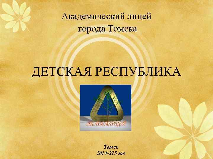 Академический лицей города Томска ДЕТСКАЯ РЕСПУБЛИКА Томск 2014 -215 год 