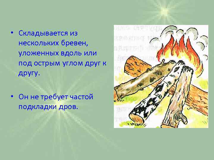 • Складывается из нескольких бревен, уложенных вдоль или под острым углом друг к