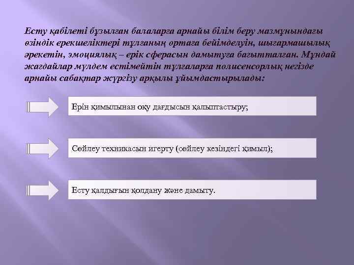 Есту қабілеті бұзылған балаларға арнайы білім беру мазмұнындағы өзіндік ерекшеліктері тұлғаның ортаға бейімделуін, шығармашылық