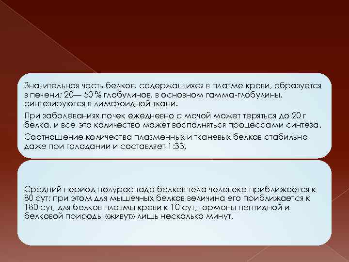 Значительная часть белков, содержащихся в плазме крови, образуется в печени; 20— 50 % глобулинов,