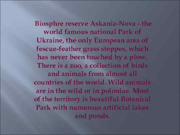 Biosphre reserve Askania-Nova - the world famous national Park of Ukraine, the only European