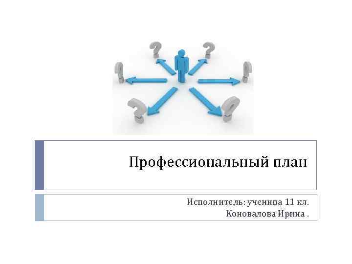 Профессиональный план Исполнитель: ученица 11 кл. Коновалова Ирина. 