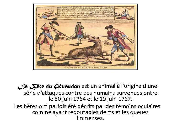 La Bête du Gévaudan est un animal à l'origine d'une série d'attaques contre des