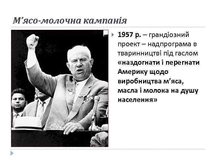 М’ясо-молочна кампанія 1957 р. – грандіозний проект – надпрограма в тваринництві під гаслом «наздогнати