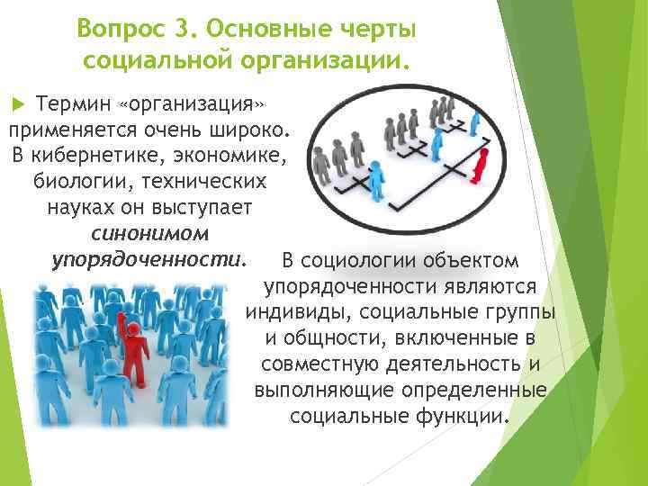 Вопрос 3. Основные черты социальной организации. Термин «организация» применяется очень широко. В кибернетике, экономике,