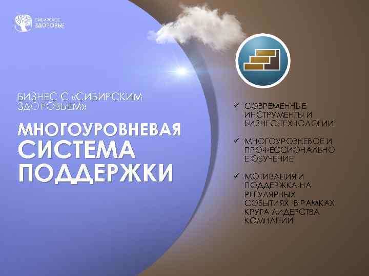 БИЗНЕС С «СИБИРСКИМ ЗДОРОВЬЕМ» МНОГОУРОВНЕВАЯ СИСТЕМА ПОДДЕРЖКИ ü СОВРЕМЕННЫЕ ИНСТРУМЕНТЫ И БИЗНЕС-ТЕХНОЛОГИИ ü МНОГОУРОВНЕВОЕ