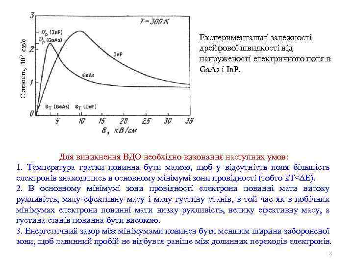 Експериментальні залежності дрейфової швидкості від напруженості електричного поля в Ga. As і In. P.