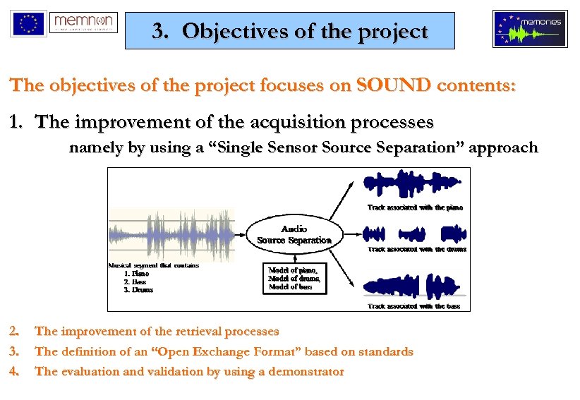 3. Objectives of the project The objectives of the project focuses on SOUND contents:
