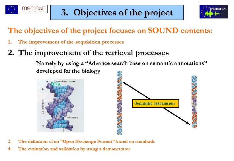 3. Objectives of the project The objectives of the project focuses on SOUND contents: