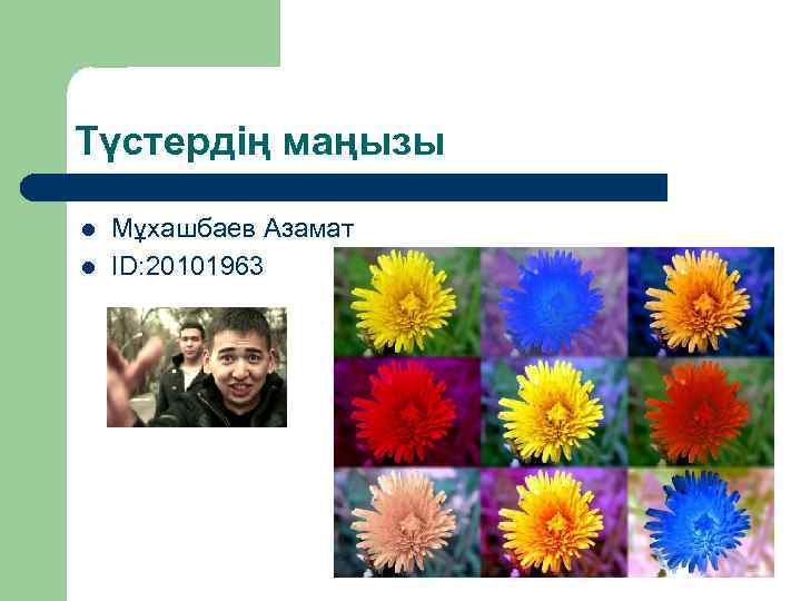 Түстердің маңызы l l Мұхашбаев Азамат ID: 20101963 