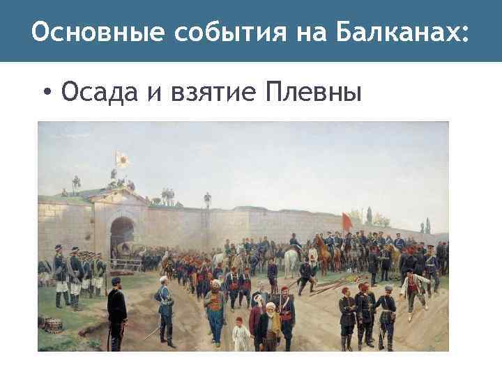 Основные события на Балканах: • Осада и взятие Плевны 