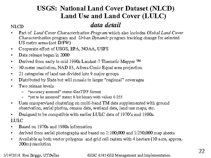 USGS: National Land Cover Dataset (NLCD) Land Use and Land Cover (LULC) data detail