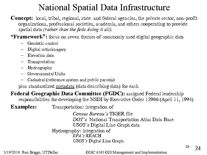National Spatial Data Infrastructure Concept: local, tribal, regional, state and federal agencies, the private