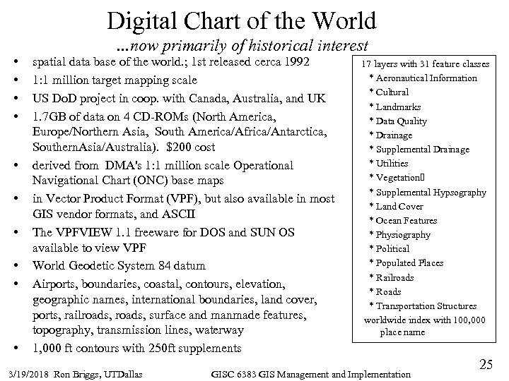 Digital Chart of the World • • • …now primarily of historical interest spatial