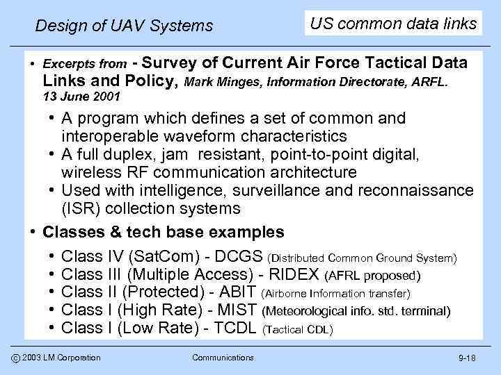 Design of UAV Systems US common data links - Survey of Current Air Force