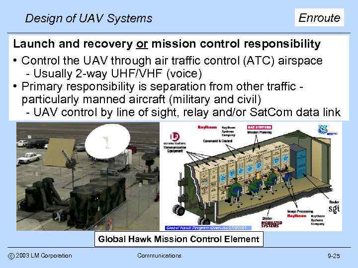 Enroute Design of UAV Systems Launch and recovery or mission control responsibility • Control