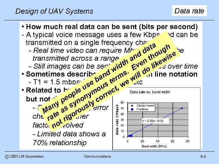 Design of UAV Systems Data rate • How much real data can be sent