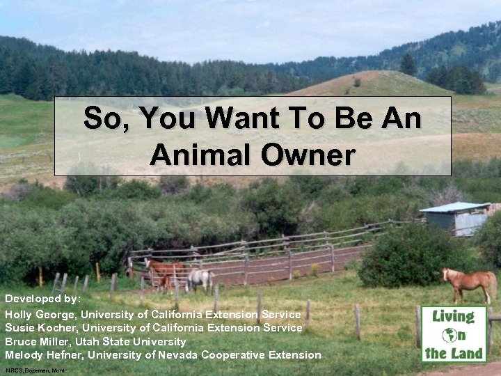 So, You Want To Be An Animal Owner Developed by: Holly George, University of