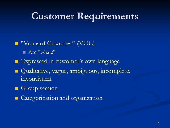 Customer Requirements n 