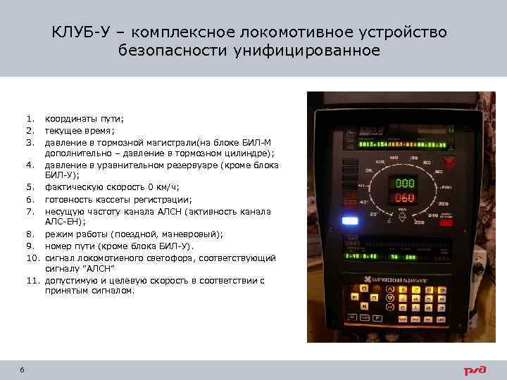 КЛУБ-У – комплексное локомотивное устройство безопасности унифицированное 1. 2. 3. координаты пути; текущее время;