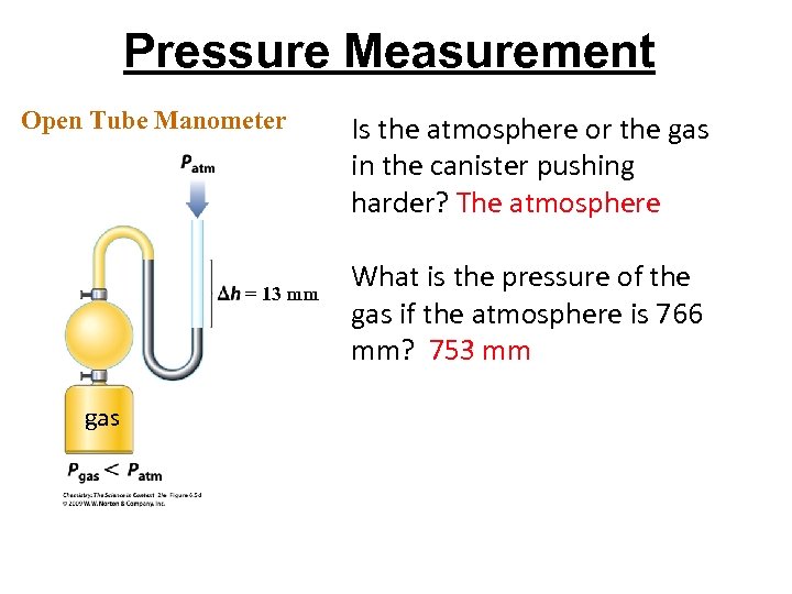 Pressure Measurement Open Tube Manometer = 13 mm gas Is the atmosphere or the