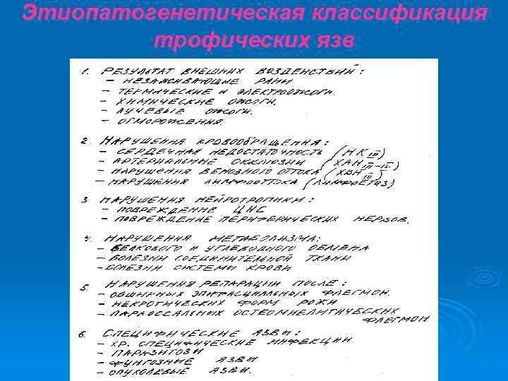 Этиопатогенетическая классификация трофических язв 