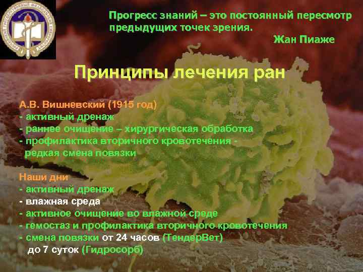 Прогресс знаний – это постоянный пересмотр предыдущих точек зрения. Жан Пиаже Принципы лечения ран