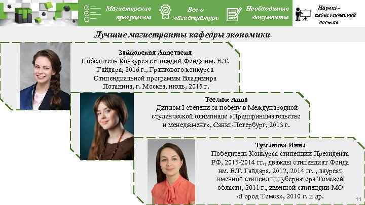 Магистерские программы Все о магистратуре Необходимые документы Научнопедагогический состав Лучшие магистранты кафедры экономики Зайковская