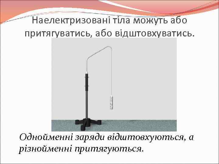 Наелектризовані тіла можуть або притягуватись, або відштовхуватись. Однойменні заряди відштовхуються, а різнойменні притягуються. 