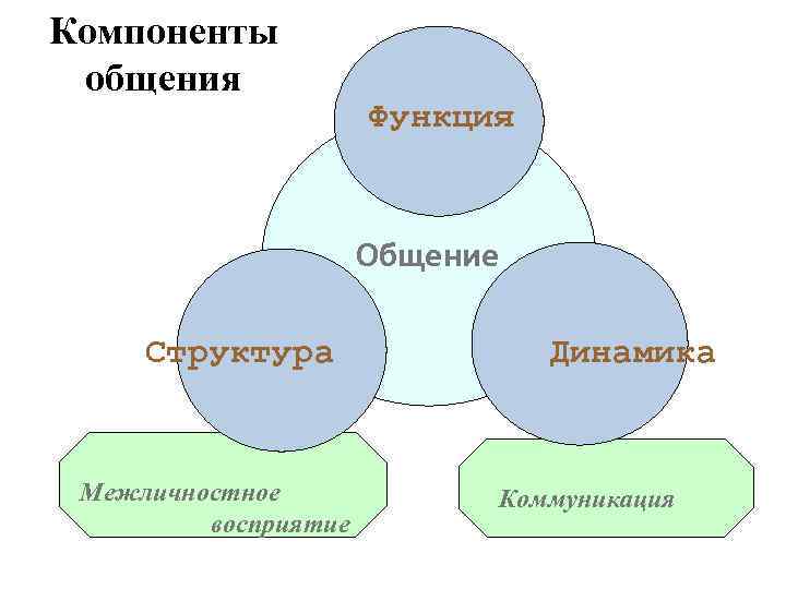 Компоненты общения Функция Общение Структура Межличностное восприятие Динамика Коммуникация 