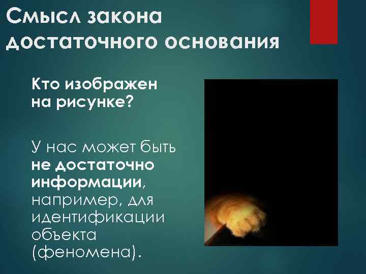 Смысл закона достаточного основания Кто изображен на рисунке? У нас может быть не достаточно