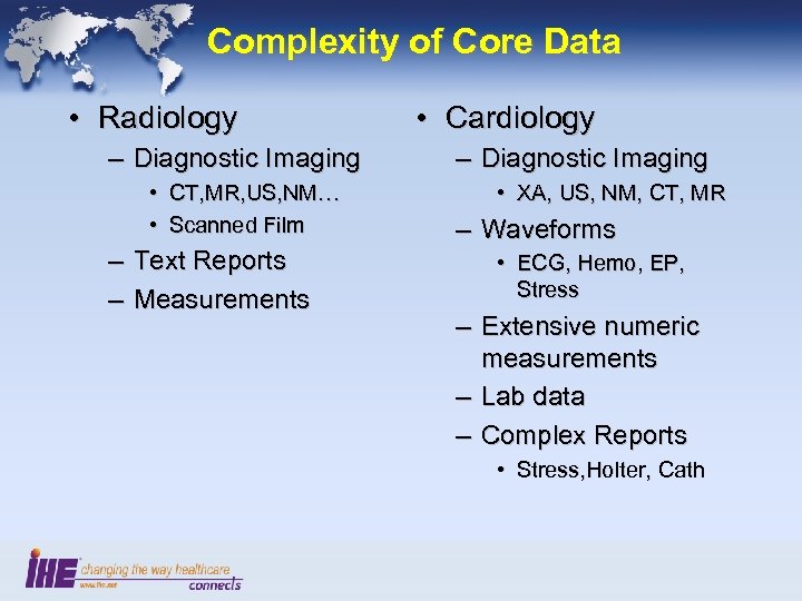 Complexity of Core Data • Radiology – Diagnostic Imaging • CT, MR, US, NM…