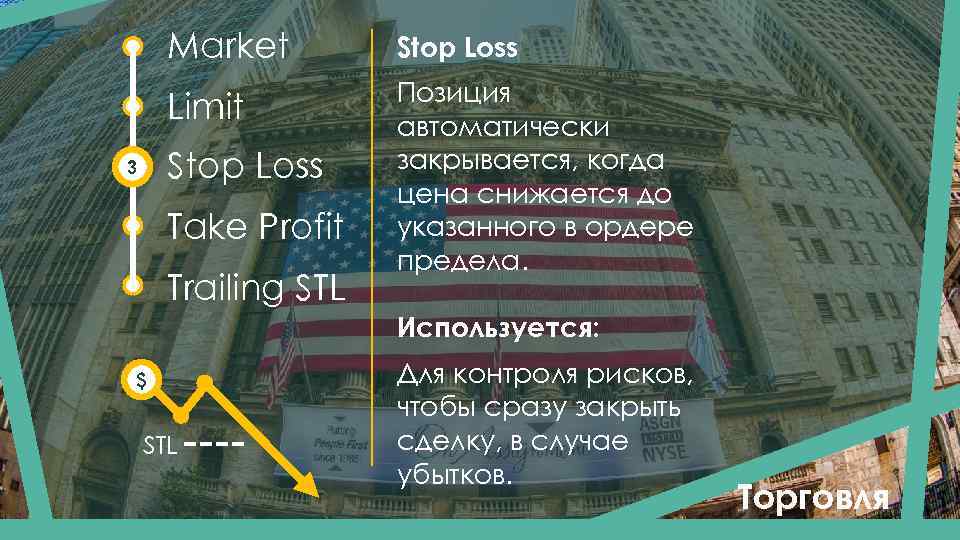 Market Stop Loss Limit Позиция автоматически закрывается, когда цена снижается до указанного в ордере