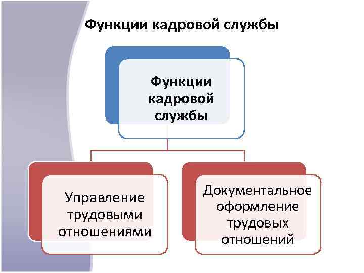 Функции кадровой службы Управление трудовыми отношениями Документальное оформление трудовых отношений 