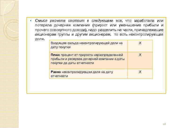 § Смысл расчета состоит в следующем: все, что заработала или потеряла дочерняя компания (прирост