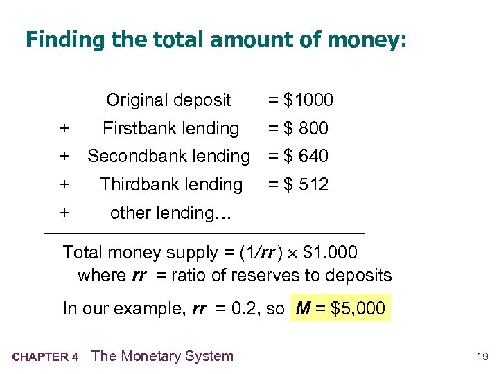 Finding the total amount of money: Original deposit + = $1000 Firstbank lending =