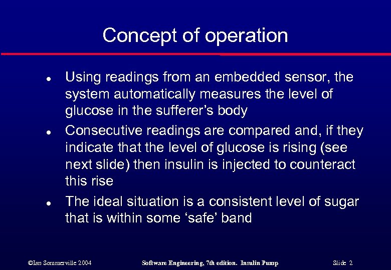 Concept of operation l l l Using readings from an embedded sensor, the system
