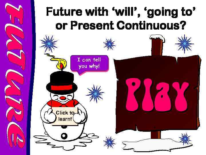 Future with ‘will’, ‘going to’ or Present Continuous? I can tell you why! Click
