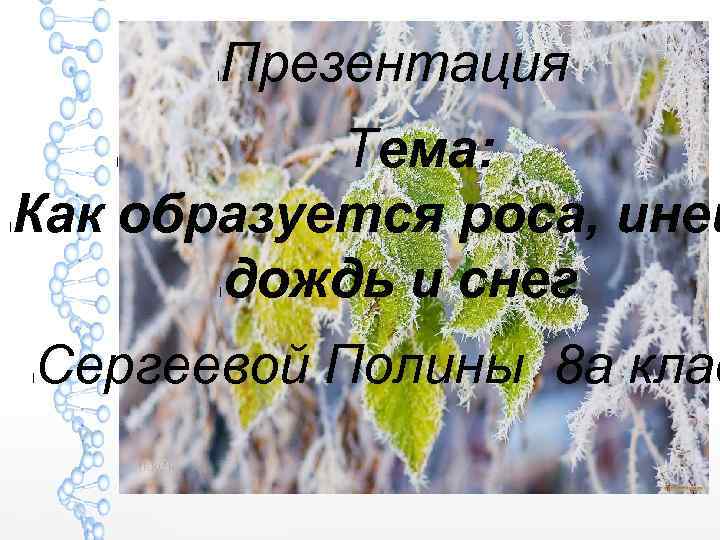 l Презентация Тема: Как образуется роса, иней дождь и снег l l Сергеевой Полины