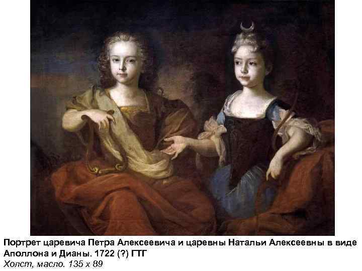 Портрет царевича Петра Алексеевича и царевны Натальи Алексеевны в виде Аполлона и Дианы. 1722