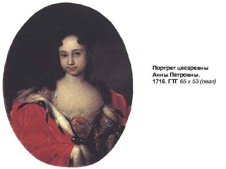 Портрет цесаревны Анны Петровны. 1716. ГТГ 65 х 53 (овал) 