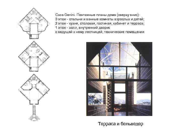 Casa Genini. Поэтажные планы дома (сверху вниз): 3 этаж - спальни и ванные комнаты