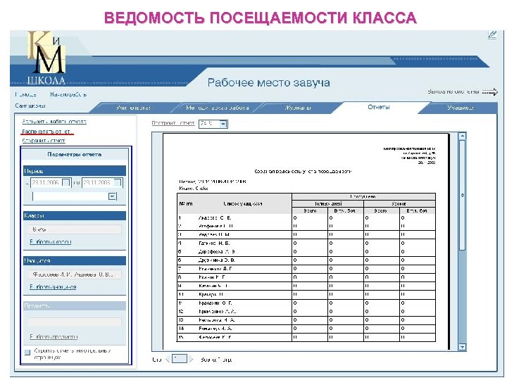 ВЕДОМОСТЬ ПОСЕЩАЕМОСТИ КЛАССА 