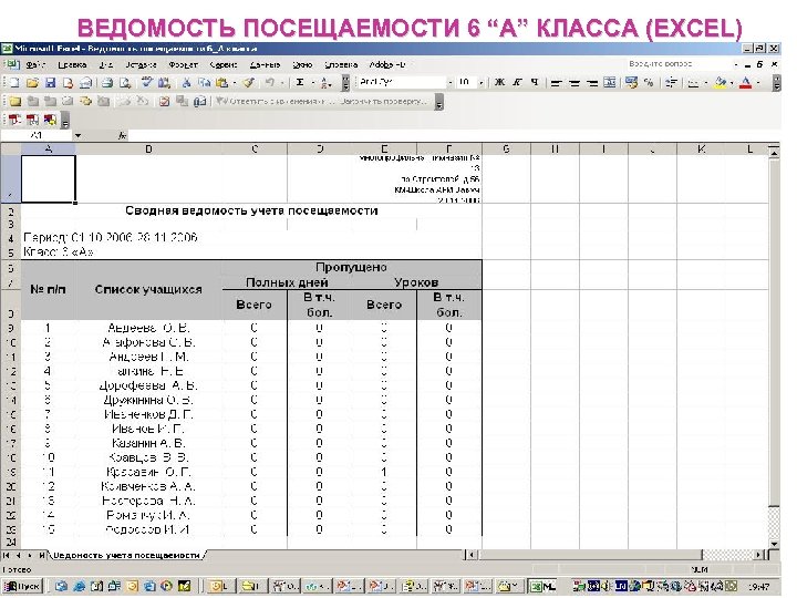 Ведомость посещения занятий образец