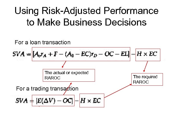 Using Risk-Adjusted Performance to Make Business Decisions For a loan transaction The actual or
