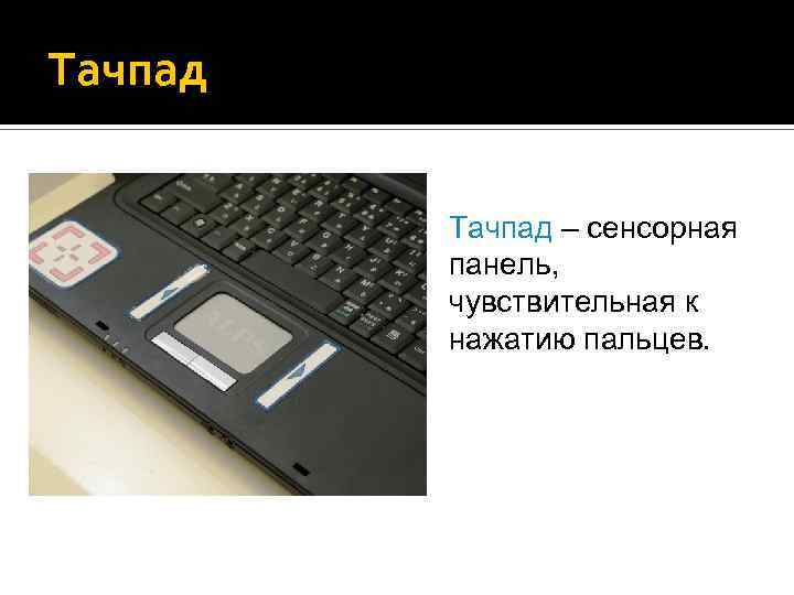 Тачпад – сенсорная панель, чувствительная к нажатию пальцев. 