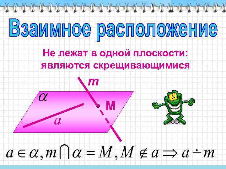 Не лежат в одной плоскости: являются скрещивающимися m a М 